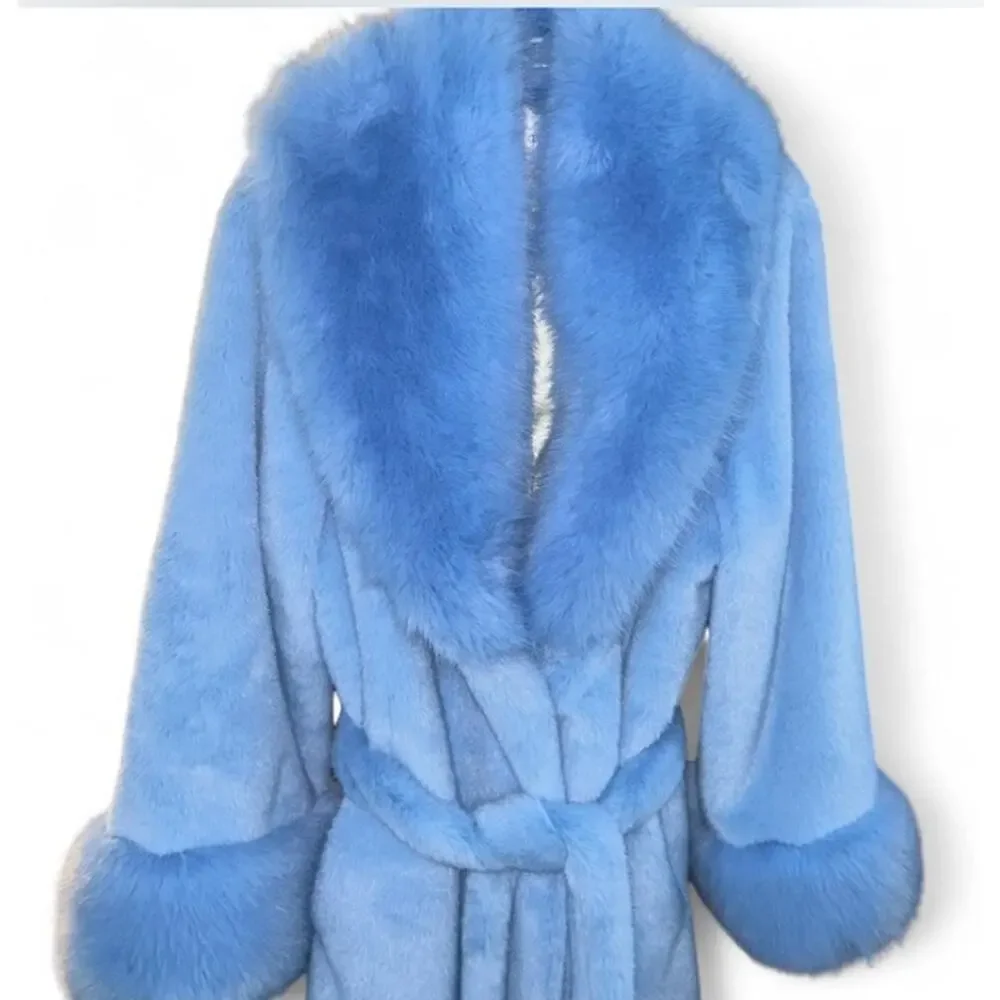 Gorg Lala Parker Blue Diamond Luxe Blue Faux Fur Long Coat Rhinestone Clasps XXL - Picture 2 of 6